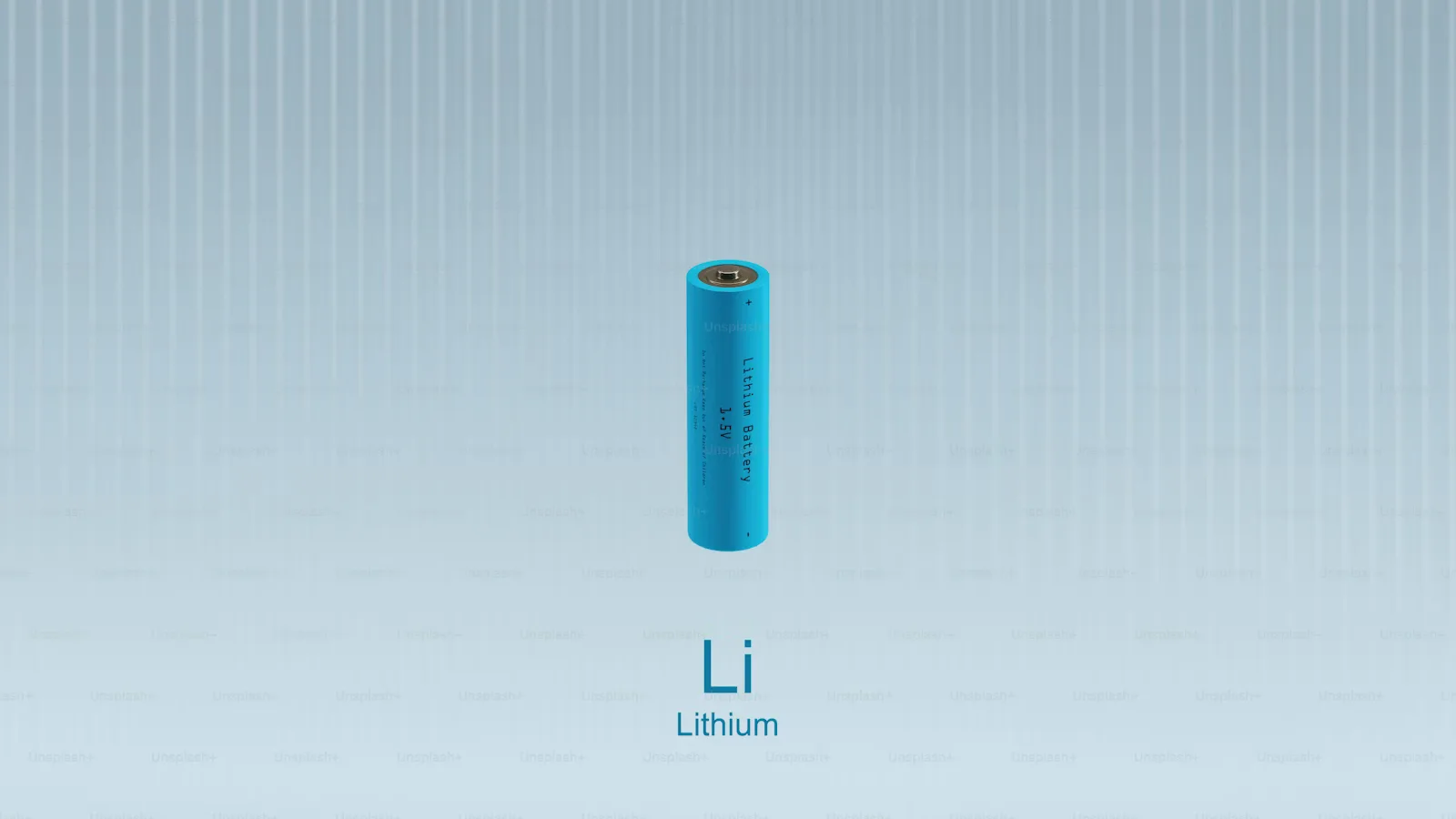 Lithium ion battery on a light blue background.